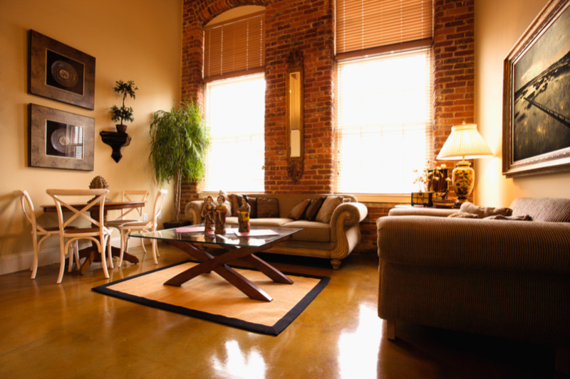 Beautiful Simple Living Room with Exposed Brick Wall